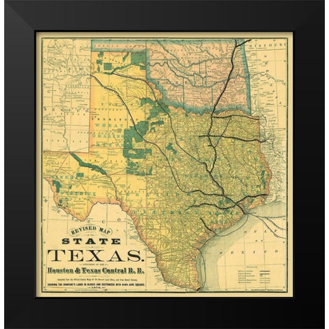 Texas Revised - Rand McNally 1876 Black Modern Wood Framed Art Print by Rand McNally