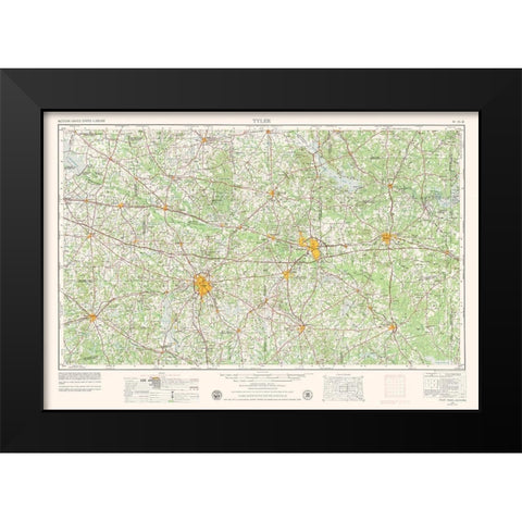Tyler Texas Quad - USGS 1956 Black Modern Wood Framed Art Print by USGS