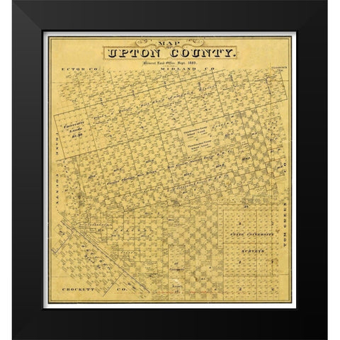 Upton County Texas - Blau 1889 Black Modern Wood Framed Art Print by Blau