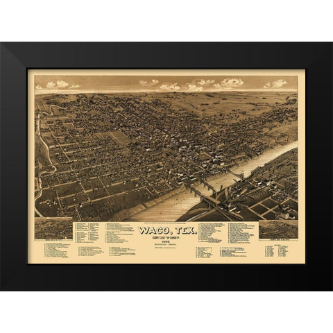 Waco Texas - Wellge 1886 Black Modern Wood Framed Art Print by Wellge