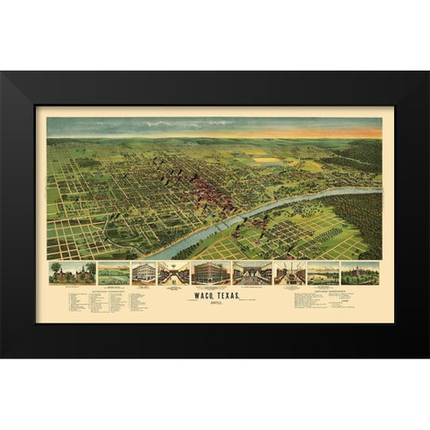 Waco Texas - Ension 1892 Black Modern Wood Framed Art Print by Ension