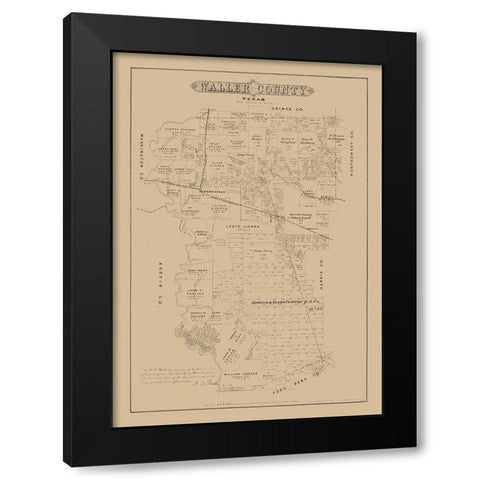 Waller County Texas - Walsh 1879 Black Modern Wood Framed Art Print by Walsh