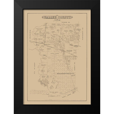 Waller County Texas - Walsh 1879 Black Modern Wood Framed Art Print by Walsh