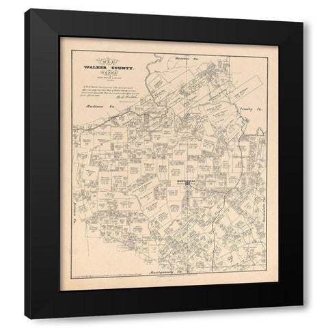 Walker County Texas - Walsh 1879 Black Modern Wood Framed Art Print by Walsh
