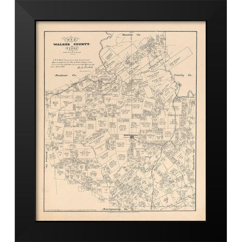 Walker County Texas - Walsh 1879 Black Modern Wood Framed Art Print by Walsh