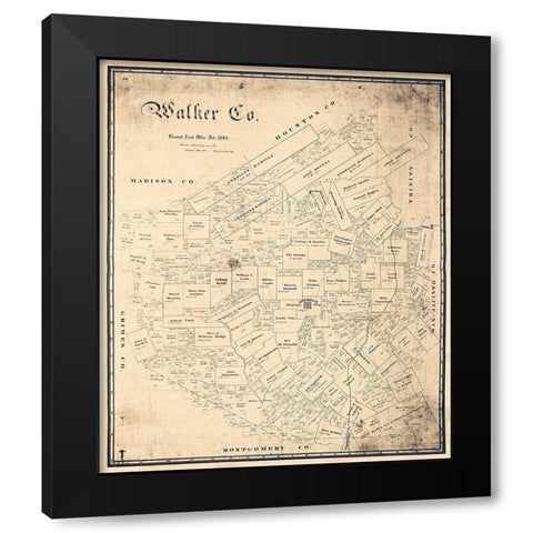 Walker County Texas - Sweeney 1889 Black Modern Wood Framed Art Print with Double Matting by Sweeney