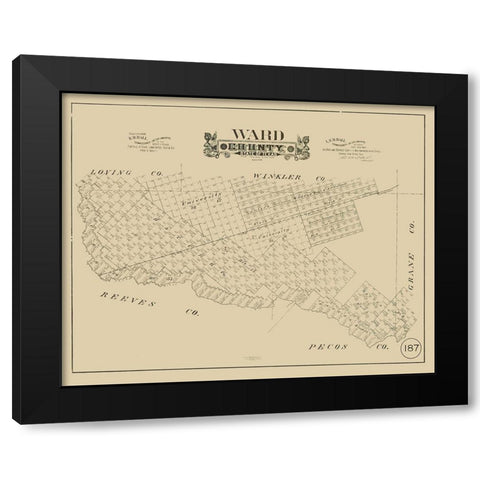 Ward County Texas - Hall 1888 Black Modern Wood Framed Art Print by Hall