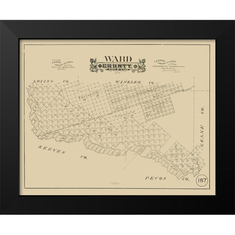 Ward County Texas - Hall 1888 Black Modern Wood Framed Art Print by Hall