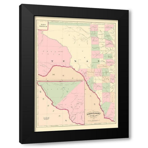 Texas Western Portion - Asher 1874 Black Modern Wood Framed Art Print with Double Matting by Asher