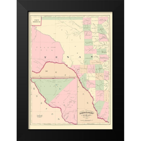 Texas Western Portion - Asher 1874 Black Modern Wood Framed Art Print by Asher