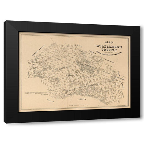 Williamson County Texas - Walsh 1880 Black Modern Wood Framed Art Print with Double Matting by Walsh