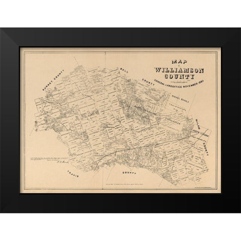 Williamson County Texas - Walsh 1880 Black Modern Wood Framed Art Print by Walsh