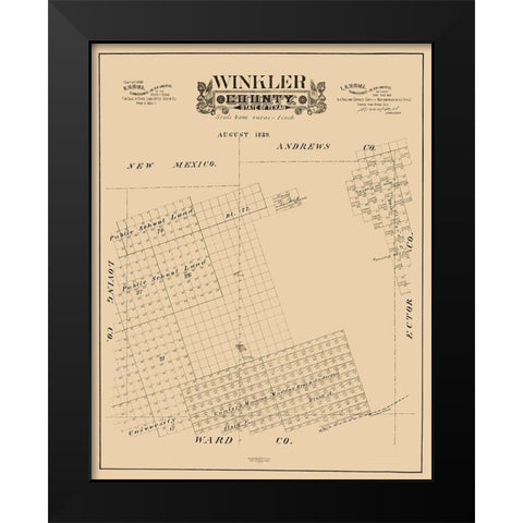 Winkler County Texas - Hall 1889 Black Modern Wood Framed Art Print by Hall