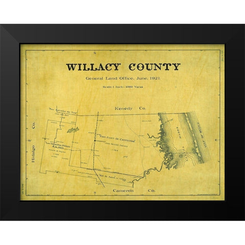 Willacy County Texas - Giles 1921 Black Modern Wood Framed Art Print by Giles