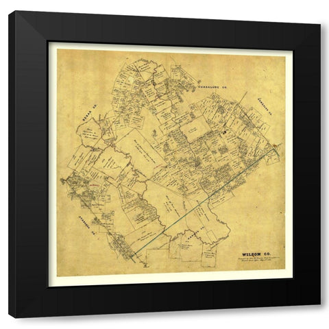 Wilson County Texas - Pressler 1866 Black Modern Wood Framed Art Print with Double Matting by Pressler
