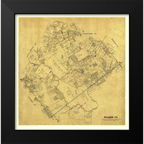 Wilson County Texas - Pressler 1866 Black Modern Wood Framed Art Print by Pressler