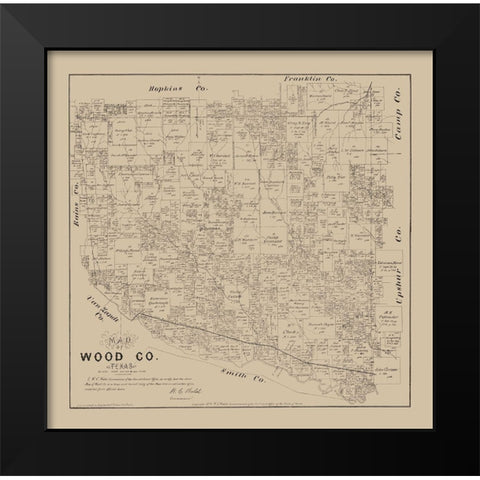 Wood County Texas- Walsh 1879 Black Modern Wood Framed Art Print by Walsh