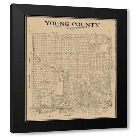 Young County Texas - Clark 1897 Black Modern Wood Framed Art Print with Double Matting by Clark