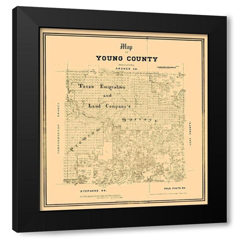 Young County Texas - Walsh 1889 Black Modern Wood Framed Art Print with Double Matting by Walsh