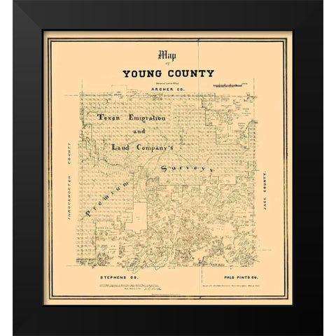 Young County Texas - Walsh 1889 Black Modern Wood Framed Art Print by Walsh