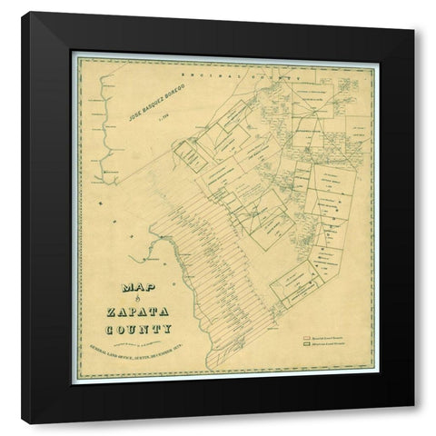 Zapata County Texas - Langermann 1879 Black Modern Wood Framed Art Print with Double Matting by RBADDNEW
