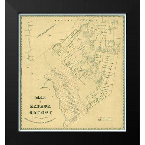 Zapata County Texas - Langermann 1879 Black Modern Wood Framed Art Print by RBADDNEW