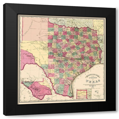 Texas - Pressler 1867 Black Modern Wood Framed Art Print with Double Matting by Pressler