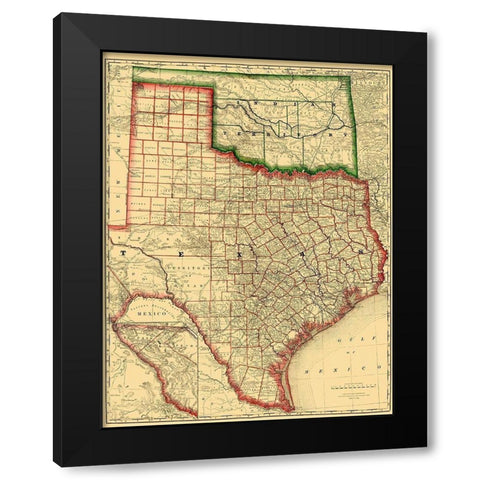 Texas - 1879 Black Modern Wood Framed Art Print with Double Matting by Rand McNally