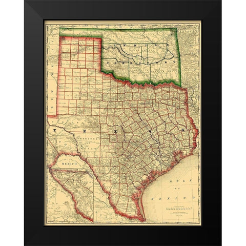 Texas - 1879 Black Modern Wood Framed Art Print by Rand McNally