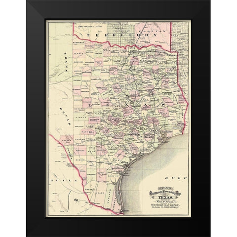 Texas - Cram 1875 Black Modern Wood Framed Art Print by Cram