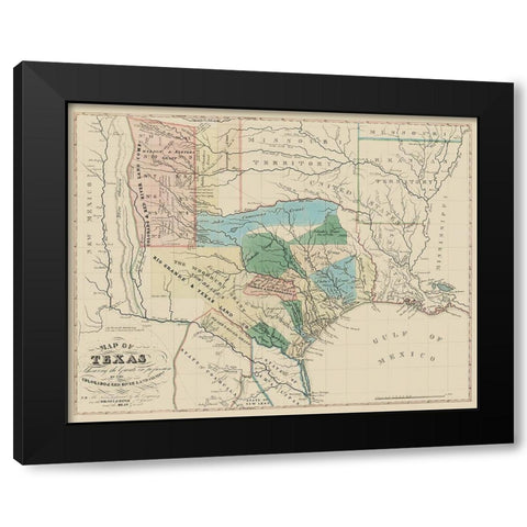 Texas, Colorado, with Red River Land Grants 1821 Black Modern Wood Framed Art Print with Double Matting by Land Co