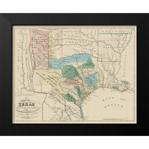 Texas, Colorado, with Red River Land Grants 1821 Black Modern Wood Framed Art Print by Land Co