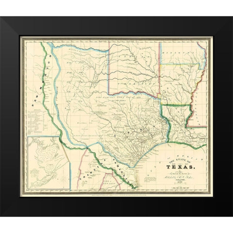 Texas - Burr 1846 Black Modern Wood Framed Art Print by Burr