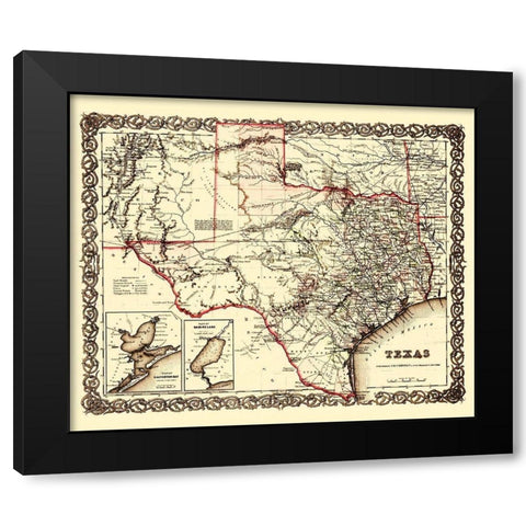 Texas, Galveston Bay, Sabine Lake Plans Black Modern Wood Framed Art Print with Double Matting by Colton