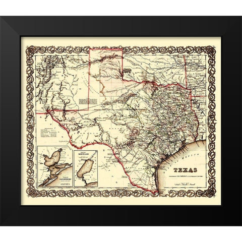 Texas, Galveston Bay, Sabine Lake Plans Black Modern Wood Framed Art Print by Colton
