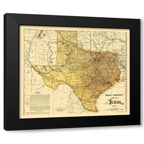 Railroad Commissioners Map of Texas 1897 Black Modern Wood Framed Art Print with Double Matting by Unknown