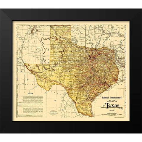 Railroad Commissioners Map of Texas 1897 Black Modern Wood Framed Art Print by Unknown