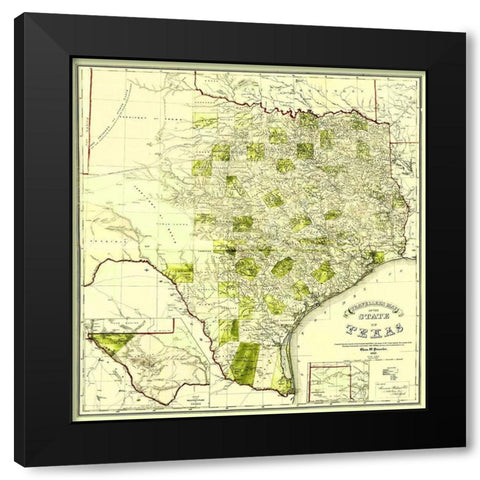 Travellers Map of the State of Texas 1867 Black Modern Wood Framed Art Print with Double Matting by Pressler
