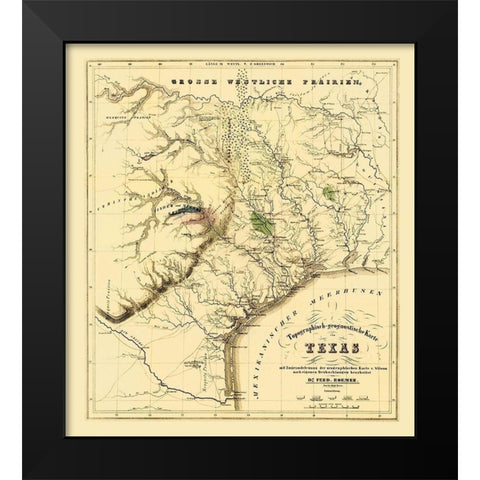 Texas showing the Alamo - Roemer 1849 Black Modern Wood Framed Art Print by Roemer