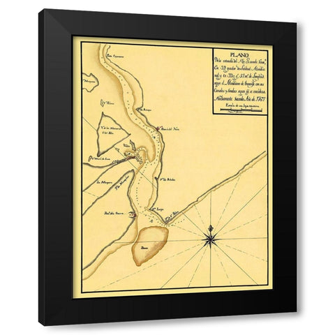 Mouth of The Rio Grande - 1767 Black Modern Wood Framed Art Print with Double Matting by Unknown