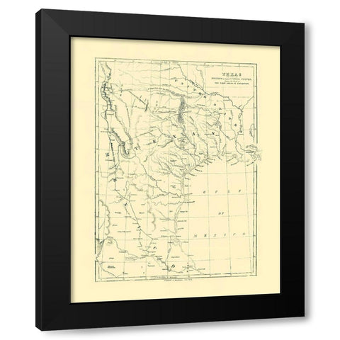 Texas, Route of 1st Santa Fe Express - Harper 1844 Black Modern Wood Framed Art Print with Double Matting by Harper