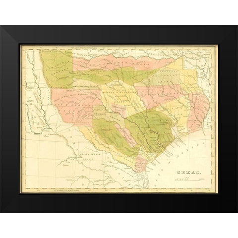 Texas with Grants and Indian Territory - 1819 Black Modern Wood Framed Art Print by Unknown