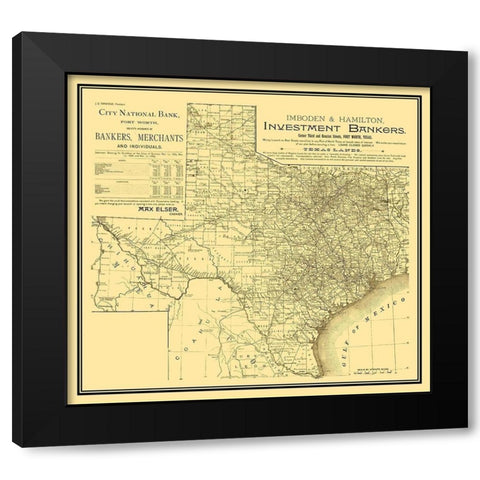Texas - Imboden and Hamilton 1889 Black Modern Wood Framed Art Print with Double Matting by Imboden