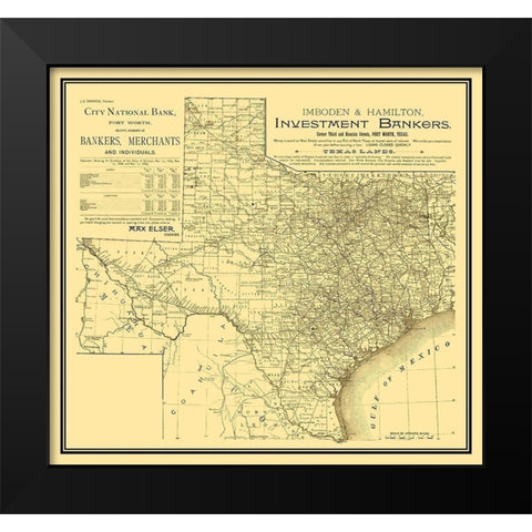 Texas - Imboden and Hamilton 1889 Black Modern Wood Framed Art Print by Imboden