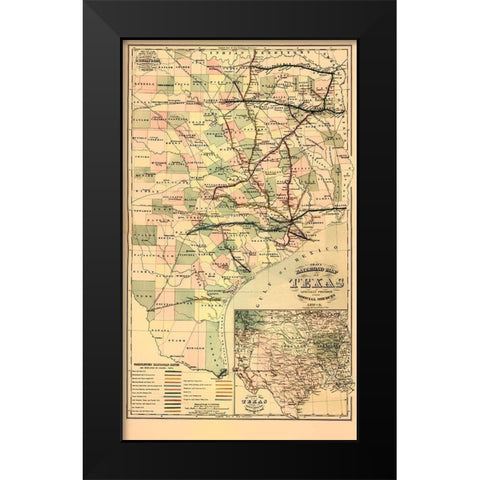 GrayS Railroad Map - 1877 Black Modern Wood Framed Art Print by Unknown