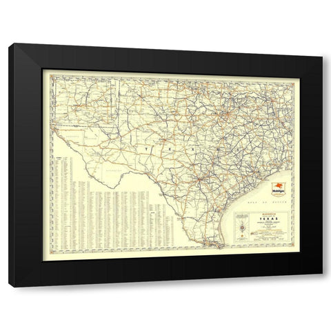 Texas Road Map from Magnolia Petro 1933 Black Modern Wood Framed Art Print with Double Matting by General Drafting