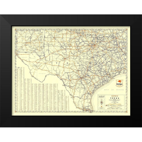 Texas Road Map from Magnolia Petro 1933 Black Modern Wood Framed Art Print by General Drafting