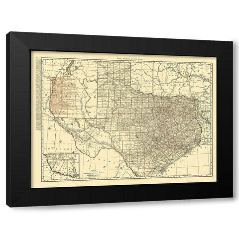Texas State Railroads - Rand McNally 1900 Black Modern Wood Framed Art Print with Double Matting by Rand McNally