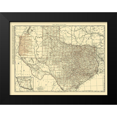 Texas State Railroads - Rand McNally 1900 Black Modern Wood Framed Art Print by Rand McNally