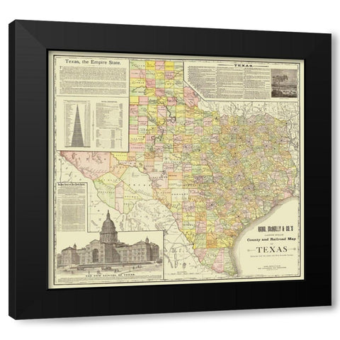 Texas - Rand McNally 1891 Black Modern Wood Framed Art Print by Rand McNally